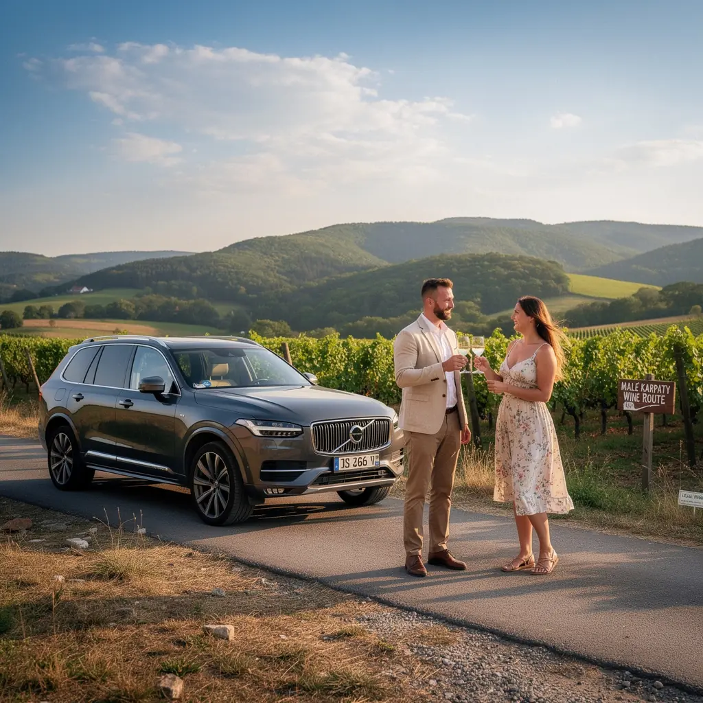 Súprava vozidiel na firemný prenájom zaparkovaných na slnečnej ulici.