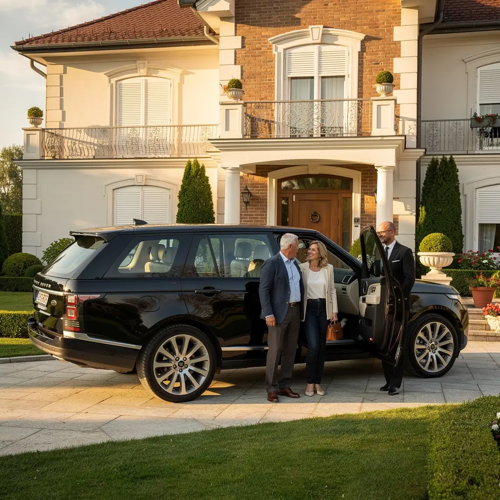 Zákazník si preberá kľúče od luxusného automobilu od profesionálneho zamestnanca.